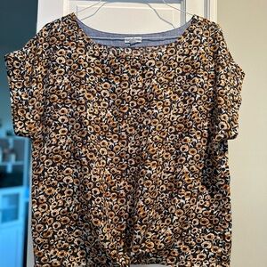 LL BEAN SIGNATURE |  Blue & Orange Floral Linen Blouse Size L